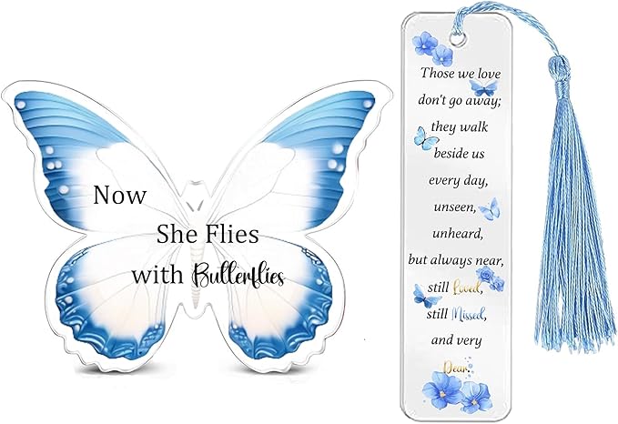 Gifts for Women Men Memorial Butterfly Shape Acrylic Bookmark Sympathy Gifts Now She Flies with Butterflies Plaques Remembrance Present in Memory of Loved Gifts Sympathy Reminder for Loss of Lved One