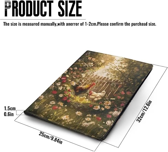 Office Folder Flower Rooster Print PU Leather Padfolio with A4 Size Clipboard Clip for Business Resume Interview Document Sleeve Binder Folder for Men/Women