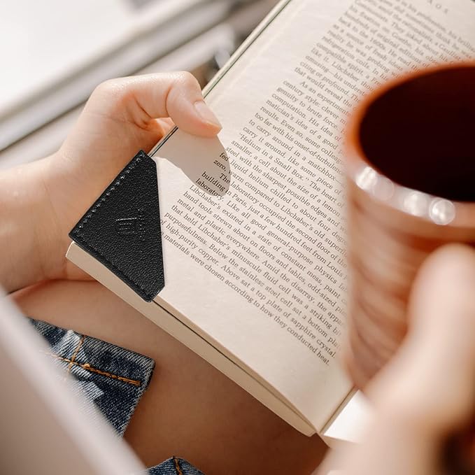 3 Pieces Leather Bookmarks Handmade Page Marker for Men Women, Faux Leather Page Clips Corner Book Markers for Teachers Gift for Writers Bookworm Book Lovers (06-Black Brown)