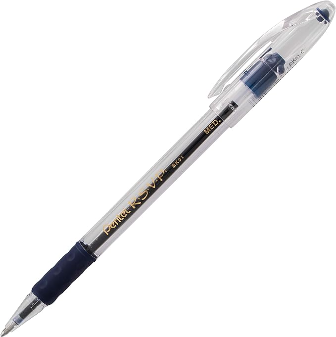Pentel R.S.V.P. Ballpoint Pen, Medium Line, Blue Ink, 2 Pack (BK91BP2C)