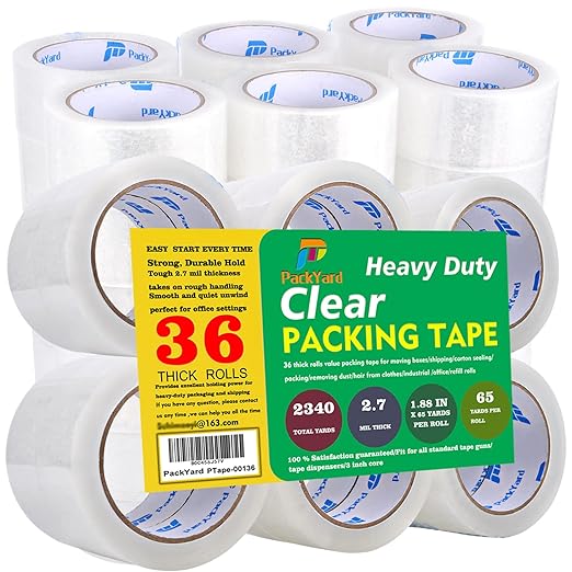 Packing Tape Refill Rolls Heavy Duty 36 Rolls Sealing Great for Packing Box Shipping and Moving Supplies Packaging 1.88" x 65 Yards 3" Core 2.7 Mil Thick