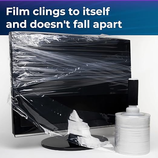 IDL Packaging 5" x 1000' Stretch Wrap Mini Roll of 80 Gauge (6 Rolls) with Plastic Handle - Extra Sticky Clear Plastic Wrap Film - Great for Moving and Office Needs - Self-Adhesive Wrap Packaging