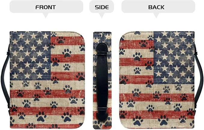 Lotusorchid American Flag Paw Bible Covers for Women Men PU Leather Bible Case Bible Bag Tote Book Carrying Case Christian Bible Accessories