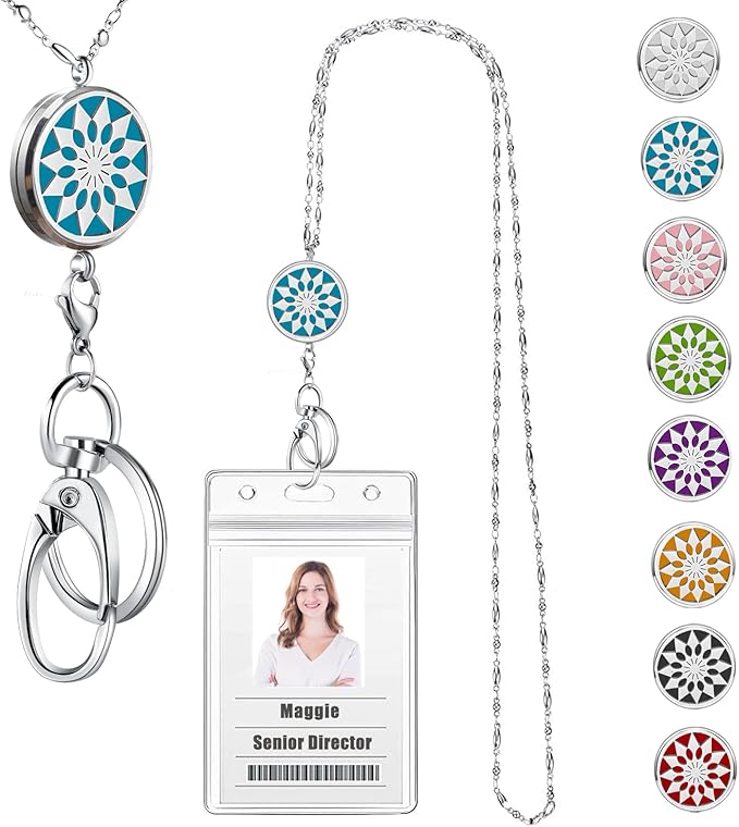 Lanyards for Women Teacher Lanyard with ID Holder Badge Lanyards for ID Badges Necklace Keychain Fashion Silver Chain Lanyard Nurse Teacher Appreciation Gift Office Work Jewelry