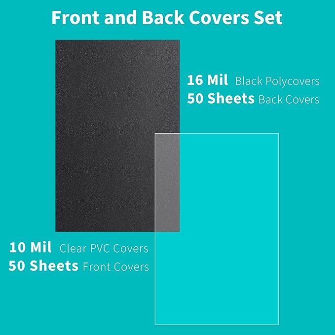 Binditek 100 Pack Binding Covers and Backs Set, 11 x 17 Inches, Including 50 Pcs 10 Mil Clear PVC Binding Covers, 50 Pcs 16 Mil Sand-Textured Polycovers, for Tabloid Size