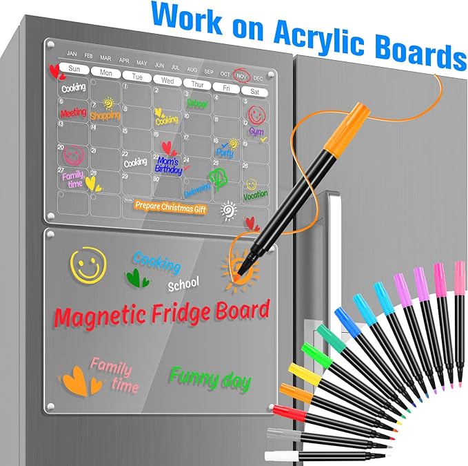 Liquid Chalk Markers for Acrylic Calendar Planning Board Clear Glass Dry Erase Board Whiteboard Window Mirror Christmas Halloween Painting, 14 Pack, 12 Vibrant Colors, 1mm Fine Points, Easy Wet Erase