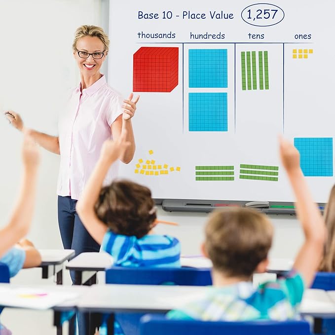 131 PCS Jumbo Magnetic Base Ten Blocks for Math - Place Value Blocks, Base 10 Math Manipulatives K-3, Number Blocks, Math Counters for Kids, Math Cubes, Counting Blocks, Kindergarten 1st 2nd 3rd Grade