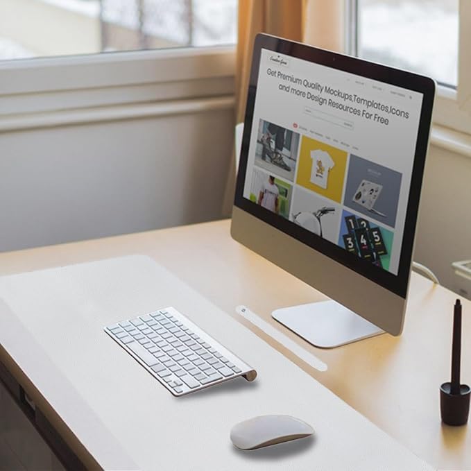 ‎Boutilon Leather Mouse Pad,Extended Desk Pad for Keyboard and Mouse Non-Slip Study Desk Writing Pad Desktop Protector for Home Office Accessories,35"x 17"(L-White)