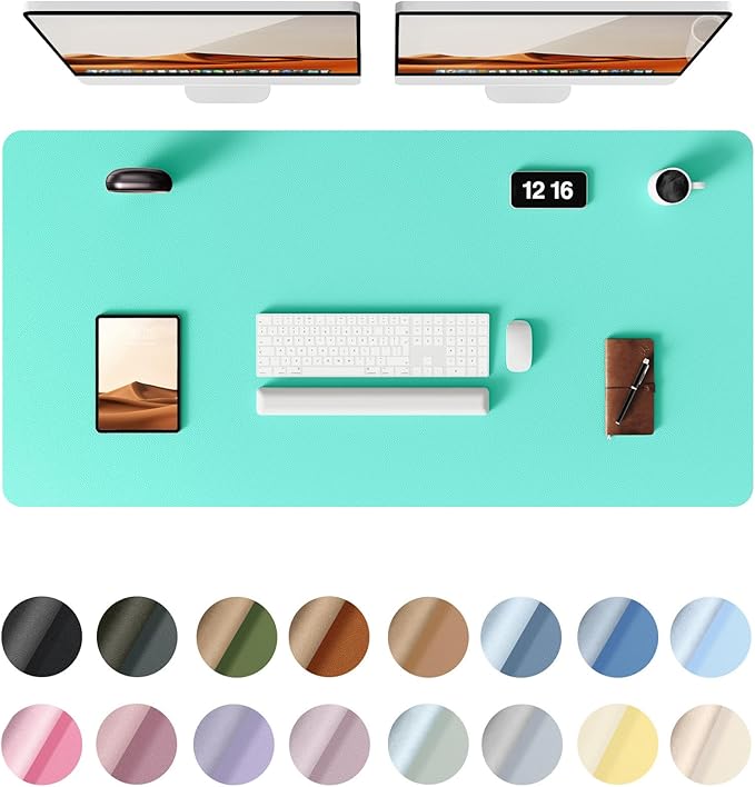 YSAGi Leather Desk Protector, Office Mat, Large Mouse Mat, Non-Slip PU Leather Blotter, Laptop Pad, Waterproof Writing Pad for Office and Home (Calamine Blue, 47.2" x 23.6")