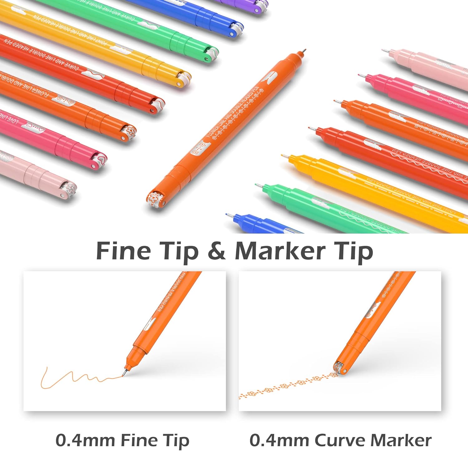 AECHY 8PCS Curve Highlighter Pen for Note Taking, Dual Tip Pens with 8 Different Curve Shapes & 8 Colors Fine Lines, Colored Curve Pens Set for Kids Journaling Back to School Supplies