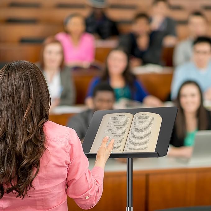 Podium Stand, Lecterns & Podiums, Portable Podium, Acrylic Adjustable Angles with Metal Base, Podium for Church, Weddings, Classroom, Speech, 16" L x 12" W x 42.5" H, Black