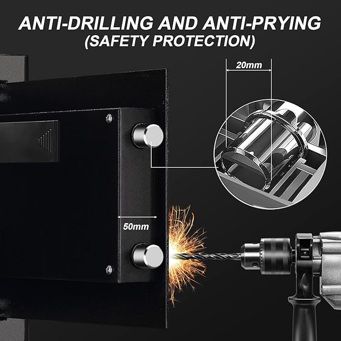 Tenamic Fireproof Safe Box 1.2 Cuft Electronic Digital Security Box, Keypad Small Lock Box Cabinet Safes with Internal Light, Solid Alloy Steel Office Hotel Home Safe with 2 Passwords, Black