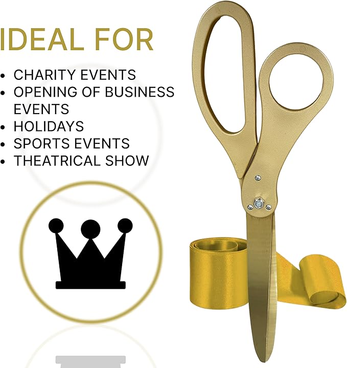 New Edition Grand Opening Ceremony Kit – Heavy Duty 25'' Scissors Gold with Golden Blades and Gold Satin Ribbon for Inauguration Ceremonies & Special Events