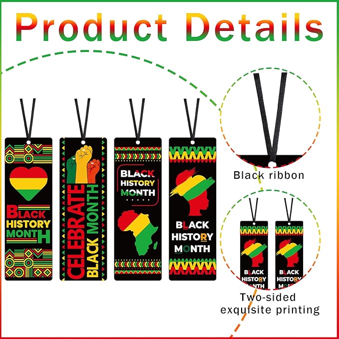 200 Pcs Black History Month Bookmarks Double Sided Inspirational Bookmarks Bulk African American Celebration Gifts for Women Men Book Lovers Black History Month Party Favor Gifts