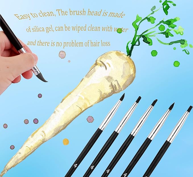 Professional Silicone Rubber Tip Paint Pens Brushes，5pcs Silicone Paint Brush，Silicon Color Shapers Brushes，Rubber Paint Brush，Silicone Artist Brushes，Flexible Clay Sculpture Tools （Size 4）