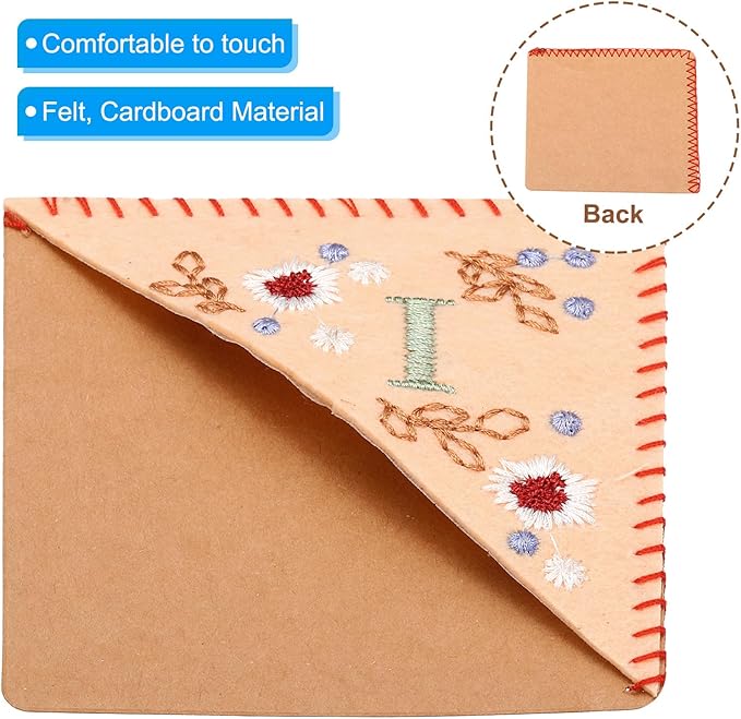 PATIKIL Personalized Embroidered Corner Bookmark, Cute Flower Felt Stitched Triangle Book Mark Page Marker for Women Men Book Lovers Teachers, Pink, Letter I