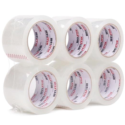 WELSTIK 6 Pack Clear Packing Tape 3 Inch Refills, Industrial Shipping Box Transparent Packing Tape for Moving, Office, Home, 2.4Mil 3 Inch x 60 Yard
