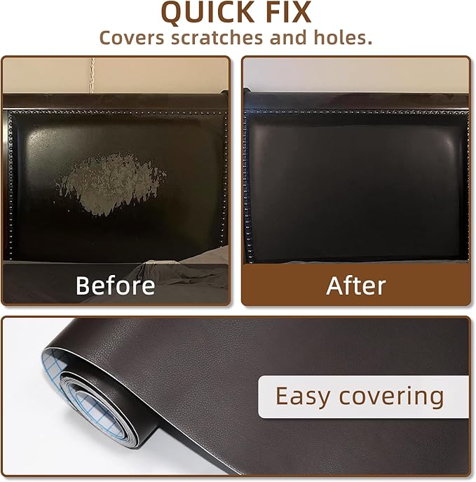 CHEIGHY Leather Repair Patch for Couches Self-Adhesive Leather Repair Tape kit for Furniture Sofa Vinyl Car Seats Couch Chairs Shoes Down Jackets (Brown, 17X79 inch)