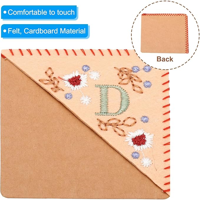 PATIKIL Personalized Embroidered Corner Bookmark, Cute Flower Felt Stitched Triangle Book Mark Page Marker for Women Men Book Lovers Teachers, Pink, Letter D