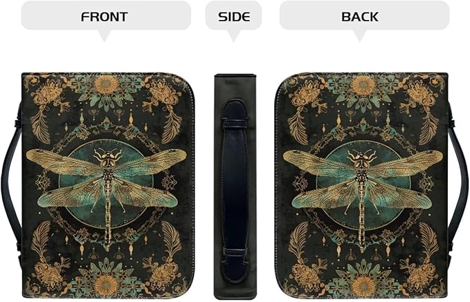 Lotusorchid Mandala Dragonfly Printed Women Bible Cover Leather Bible Book Church Bags with Handle and Zippered Pocket