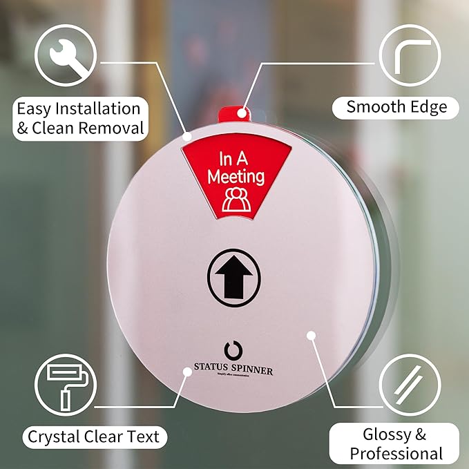 Out Of Office Sign for Door, 6 Options Status Private Sign, In a Meeting, Do Not Disturb, Working Remotely, In Out Sign Available and Away