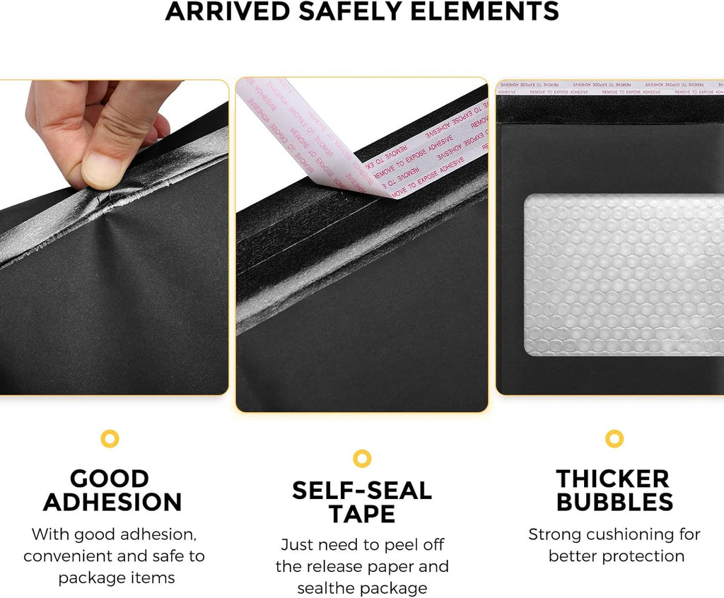 Fuxury Kraft Bubble Mailer 8.5x12 Inch 25 Pack，Strong Adhesion Padded Envelopes,Self Seal Bubble Envelopes, Waterproof Cushioned Padded Mailers Packaging for Small Business,Bulk Black