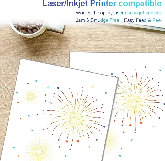 OausTect Full Page Labels 8.5 X 11 Sticker Paper for Laser & Inkjet Printer Printable Permanent Adhesive Mailing Shipping Address Label, Matte White, 500 Sheets -500 Labels (8165/5165)