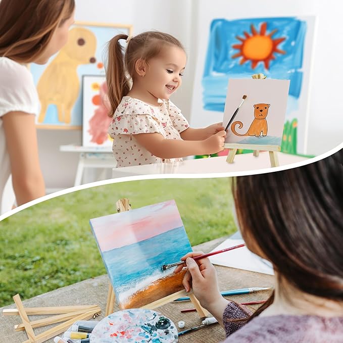 CONDA 4 Pack 9 Inch Wood Easels, Easel Stand for Painting Canvases, Art, and Crafts,Tripod,Painting Party Easel,Kids Student Tabletop Easels for Painting,Portable A-Frame Tripod Tabletop Easel Set