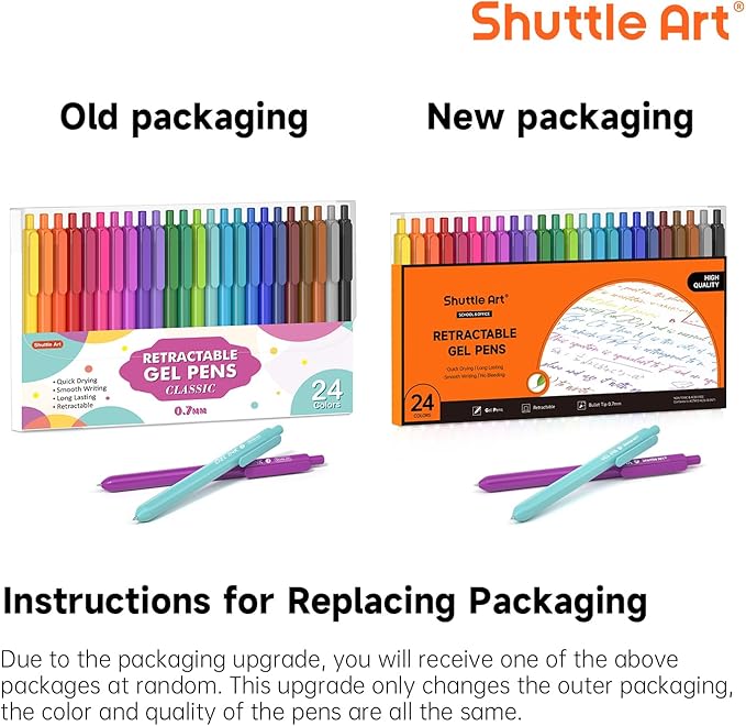 Shuttle Art Colored Retractable Gel Pens, 24 Bright Ink Colors, Cute Pens 0.7mm Fine Point Quick Drying for Writing Drawing Journaling Note Taking School Office Home