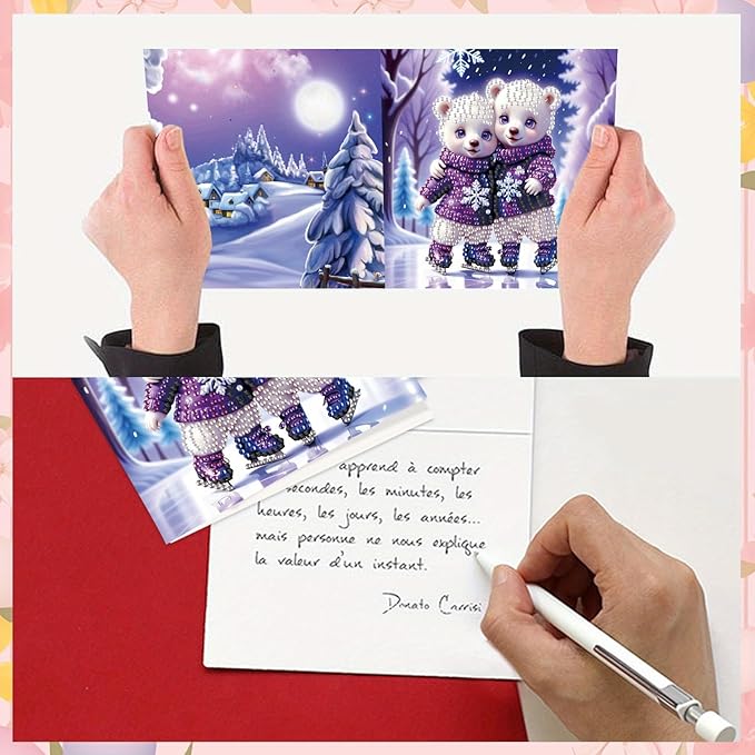 Tontut 8pcs Diamond Art Painting Greeting Card, Bear, Dog, Cat Animals 5D DIY Special Shape Diamond Painting Christmas Birthday Greeting Card Creative Gifts