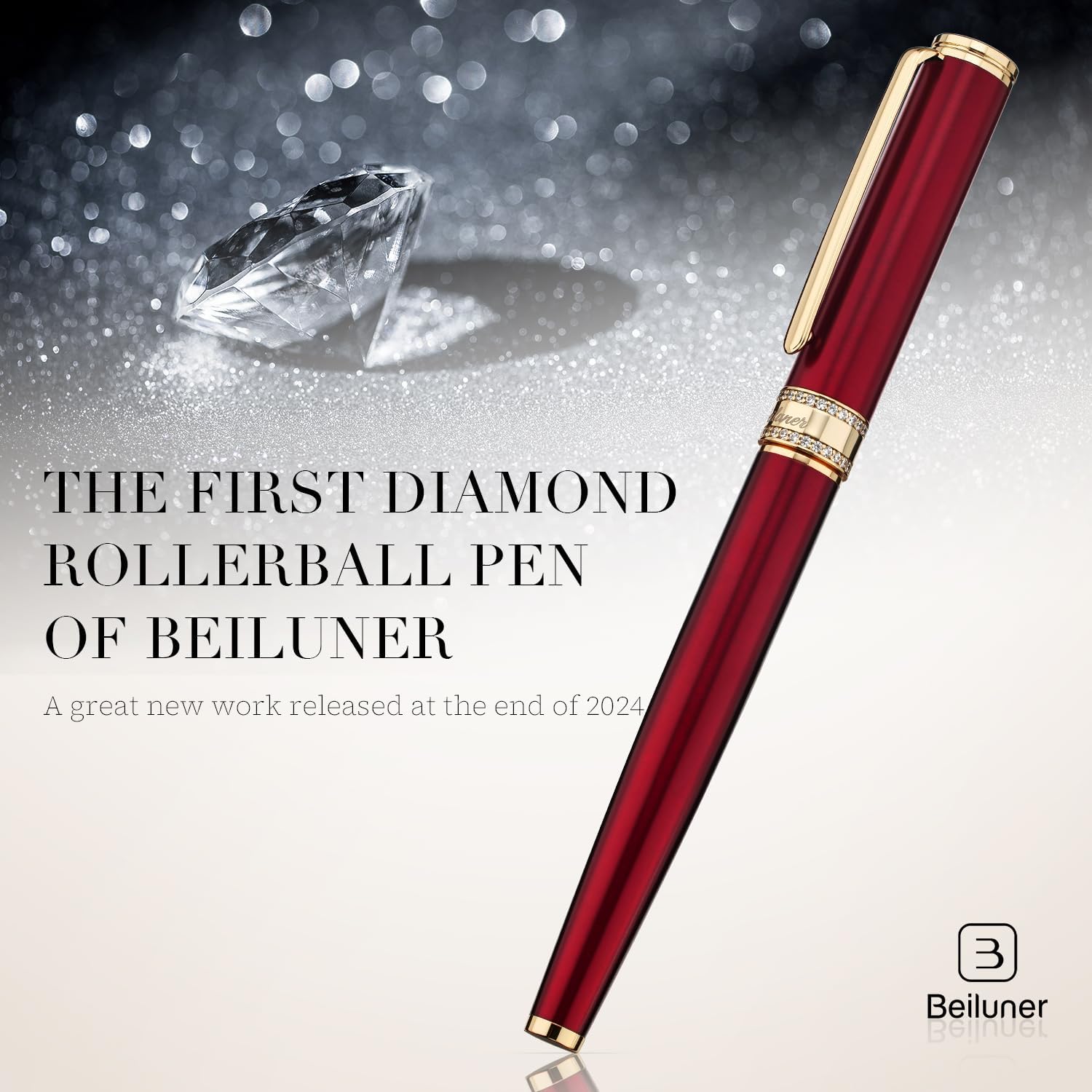 BEILUNER Luxury Rollerball Pen, Diamond-Studded Cap Design, 24K Gold Finish, Noble and Elegant, Schneider Ink Refill, Fancy Pen Gift Set for Women & Men, Executive Office, Nice Designer Pens