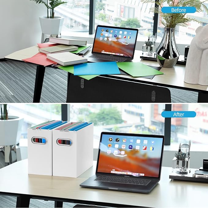 Oterri File Organizer, Small Storage Box, Cardboard File Folder Organizer, Collapsible File Box, Hanging File Organizer for Letter Size, Portable File Box with Handle, Only Box（White，6 Packs）