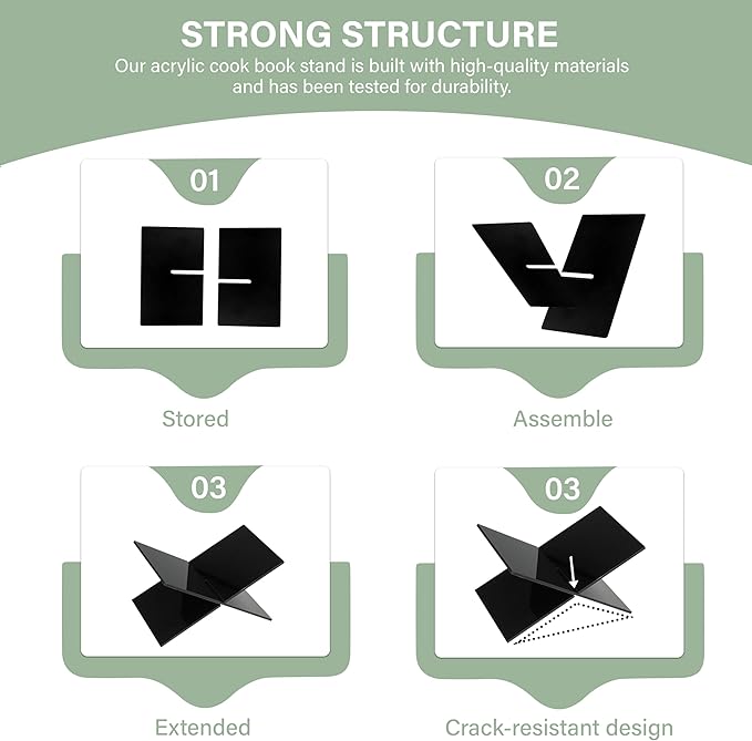 Acrylic Book Display Stand - Cookbook Holder for Kitchen (Black)