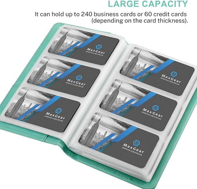 MaxGear Business Card Organizer, 240 Cards Book Portable Business Card Holder for Men & Women, Professional PU Credit Cards Binder File Storage, Turquoise