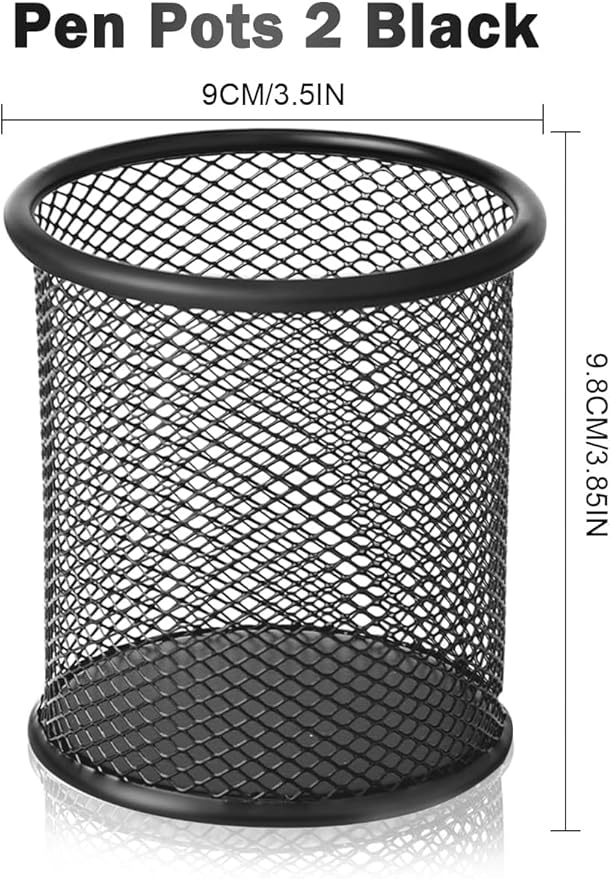 2 Pack Mesh Metal Pen Holder for Desk, 3.54×3.85IN Pencil Holder Workspace Organizers for School Office- Desk Accessories & Storage Products, Black