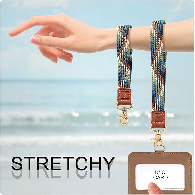 Fishent Stretchy Wristlet Keychain,Braided Cute Wrist Lanyards for Keys, Key Chain Holder for Women Men, Wrist Strap Keychain for Car Keys Phone Camera Wallet ID Badges Card (Denim Multin Color)