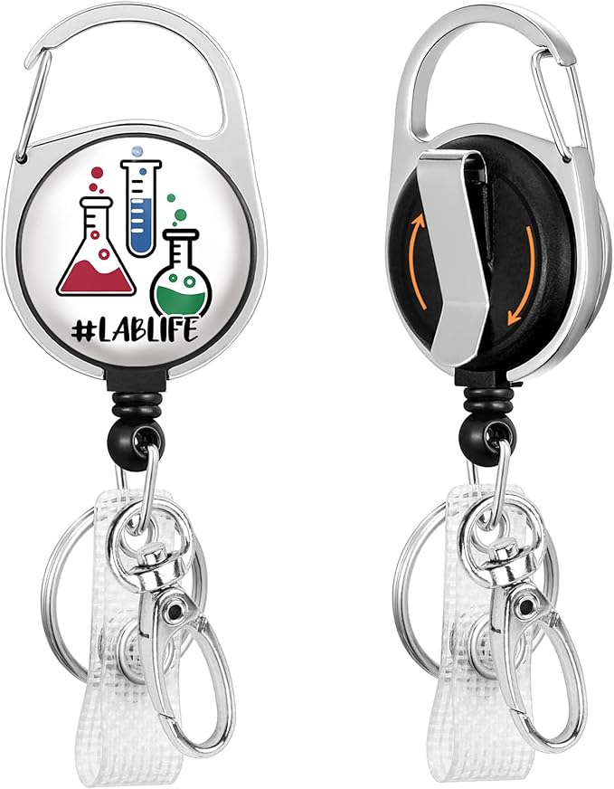 LAB Life Medical Badge Reel Retractable Heavy Duty with 360°Swivel Carabiner Clip, Laboratory Science ID Badge Holder Retractable, Nurse Teacher ID Card Holder Retractable Keychain Name Badge Clip