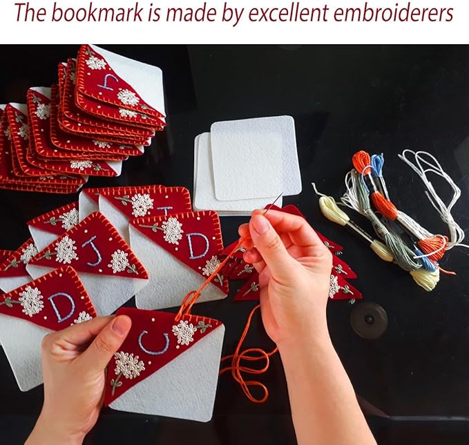 Personalized Hand Embroidered Corner Bookmark, Bookmarks for Women, Personalized Bookmark for Books, Cute Flower Book Mark, Hand Stitch Gift for Women for Book Lovers by HNQCPCVU (G, RED)