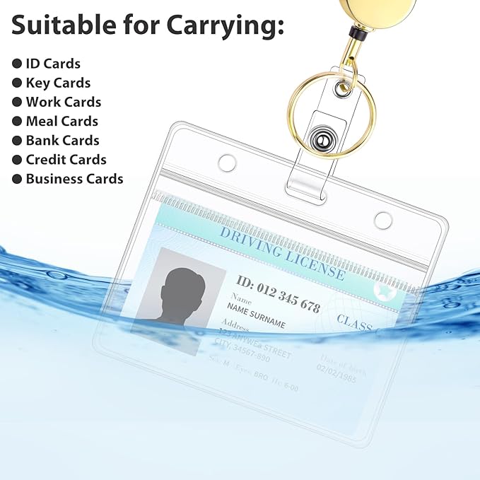 Lanyards for Id Badges Stainless Steel Badge Lanyards with 2 Pcs Waterproof Id Badge Holder Retractable Id Badge Lanyards Teacher Lanyard for Cruise Ship Key Cards Id Badges (Gold)