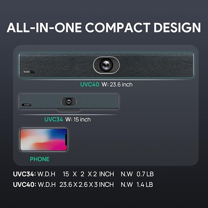 Yealink UVC40 4K 60FPS USB Video Conference Camera, Teams Zoom Certified,133° Wide Angle Webcam with 8 Microphones and Speakers, Audio and Video Conferencing System for Small and Huddle Rooms USB-A