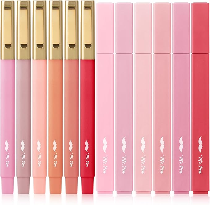 Mr. Pen- Aesthetic Highlighters and Pens No Bleed, 12 Pack, Shades of Pink, Bible Highlighters No Bleed, Black Ink Bible Pens, Highlighter Pens, No Bleed Highlighters for Bibles, Bible Pens