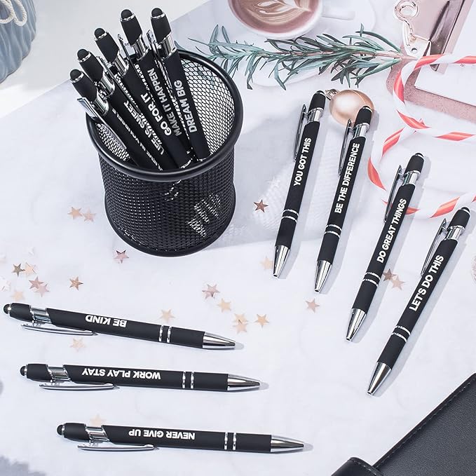 12 Pieces Motivational Inspirational Quotes Snarky Screen Touch Stylus Ballpoint Pens, Office Encouraging Scriptures, Black Ink