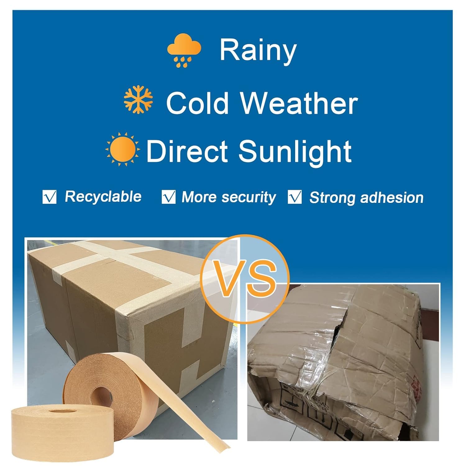 Water Activated Kraft Paper Tape – 5 Reinforced Fibers, 127gsm, 2.75" x 450ft, 2 Rolls – Heavy Duty for Shipping, Moving & Industrial Packaging