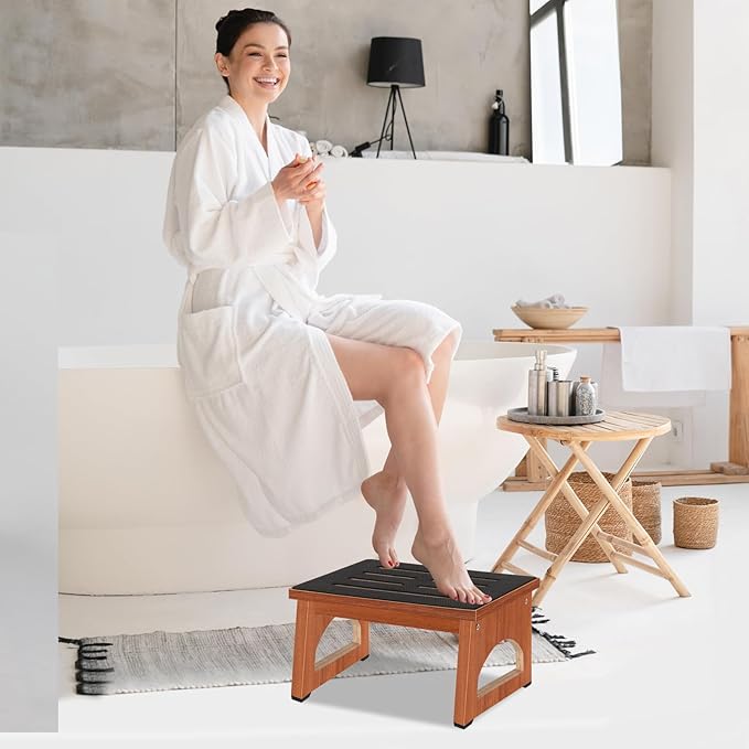 One Step Stool for Adults Seniors with Non-Slip Rubber Stepping Feet, Heavy Duty Platform Step Stools, 8.7 in Portable Bed Steps for High Beds for Bathroom, Bedroom, Kitchen & Bedside Support