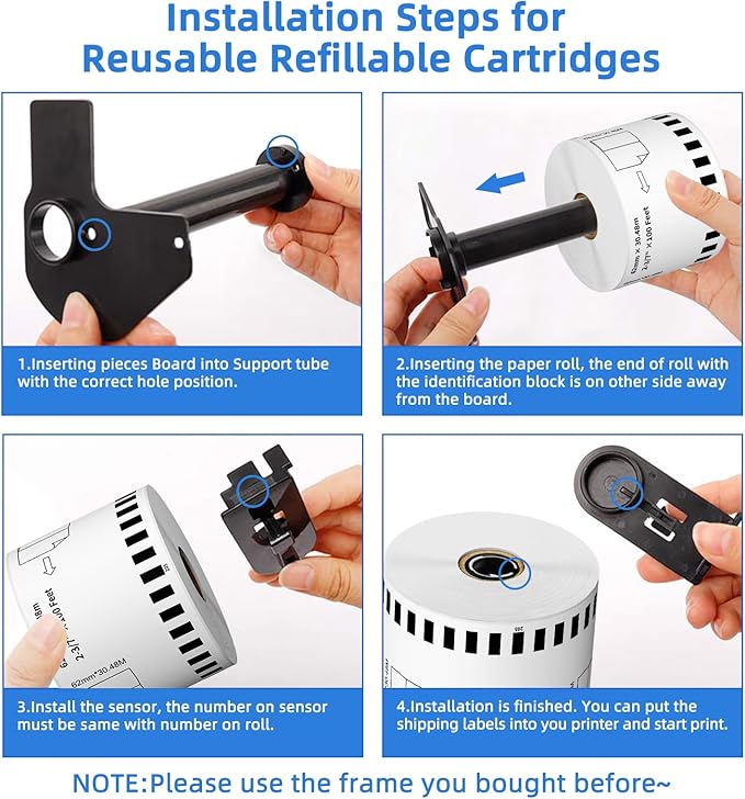 12 Rolls Continuous Paper Label Replacement for Brother DK-2205 (2.4" X 100 Ft), Compatible with Brother QL Label Printers QL800 QL1100 (100 Ft & 1 Refillable Cartridge Frame)