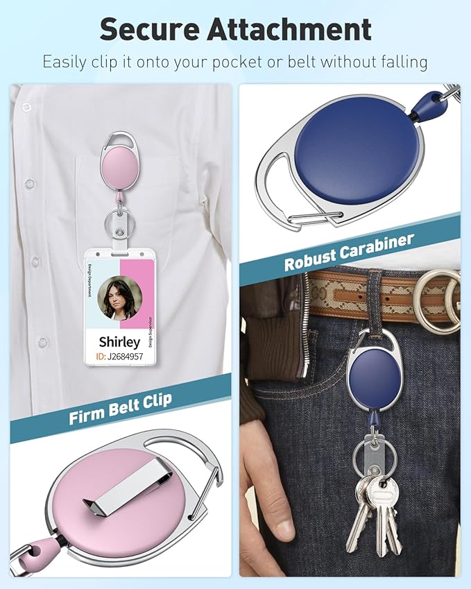 Uniclife 10 Pack Retractable Badge Reel for Badge Holder Heavy Duty Retractable Keychain Strong Colorful ABS Casing with Stainless Steel Spring Coil 24 inch Nylon Rope Carabiner and Key Ring, 5 Colors