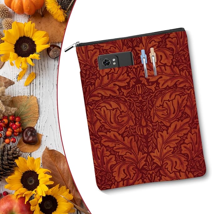 Vintage Flower Book Sleeve Book Lovers Gifts Autumn Style Waterproof Book Cover Book Accessories Book Covers for Paperbacks Book Pouch Book Protector with Front Pocket for Women Girls Readers Mom