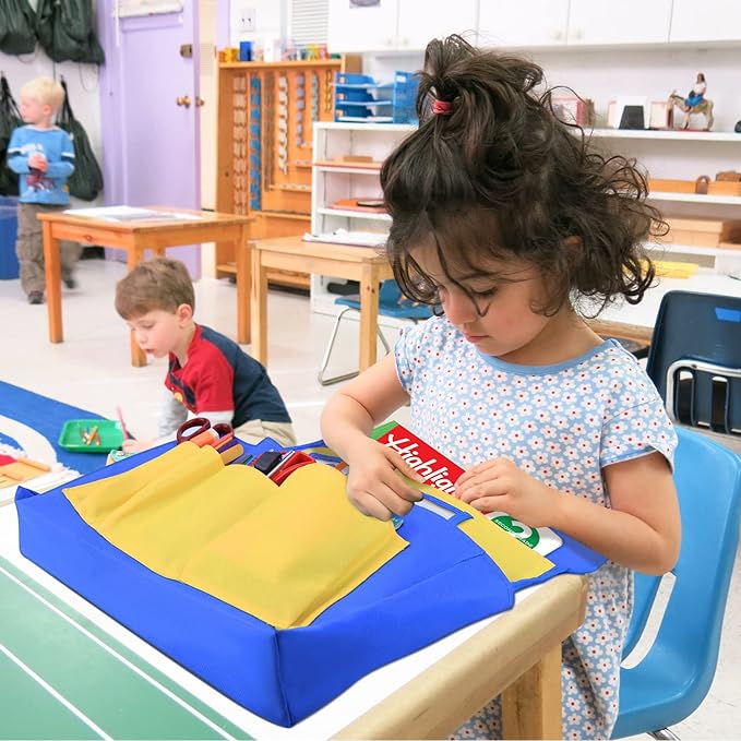 VNOM Chair Back Pocket School Seat Chair Storage Pocket Organizer with Label Slot Multiple Pockets for School Home Classroom Preschool Daycare (Yellow+Blue)