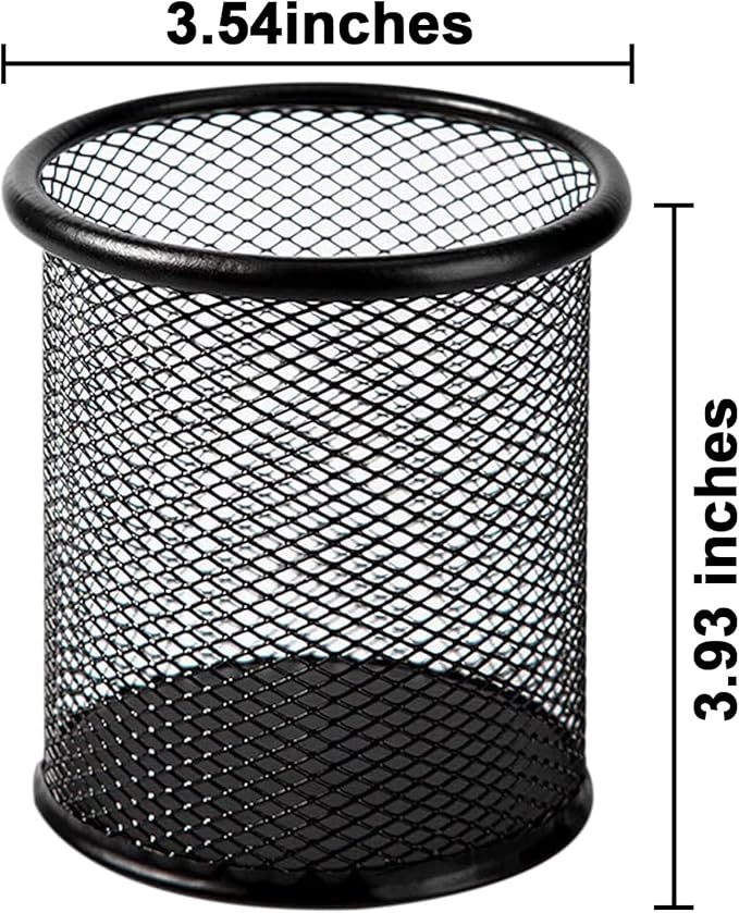 QYH Metal Pencil Holder for Desk Mesh Pen Cup 4 Packs Black Pen Organizer Office 3.54x3.93 Inch