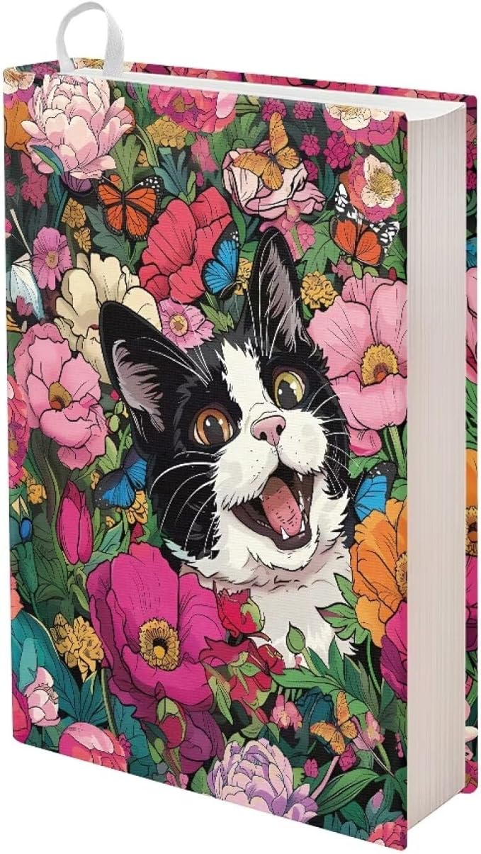 Gomyblomy Stretchable Book Covers for Textbooks Cat Floral Print Jumbo Book Sox Book Lovers Gifts Reusable Book Sleeve Book Protector Suitable for Most Hardcover Books 9 x 11 Inches